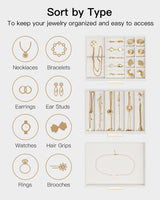 Vlando Jewelry Box for Women, Glass Lid Jewelry Organizer with 3 Drawers for Necklaces Rings Earrings Bracelets Christmas Gift - White
