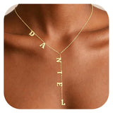 Lariat Name Necklace for Women, Personalized 18K Gold Long Y-Shaped Necklace Pendant with Letter Initial Family Choker Nameplate Necklace Mother's Day Jewelry Gift for Mom, Wife (Letter Necklace)