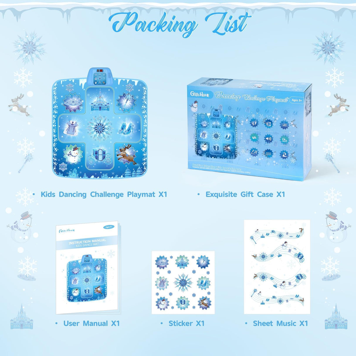 GirlsHome Dance Mat - Frozen Toys for Girls Electronic Dance Pad with 5 Game Modes, Built-in Music, Touch Sensitive Light Up LED Kids Musical Mat, Christmas & Birthday Gift for Girls 3-13