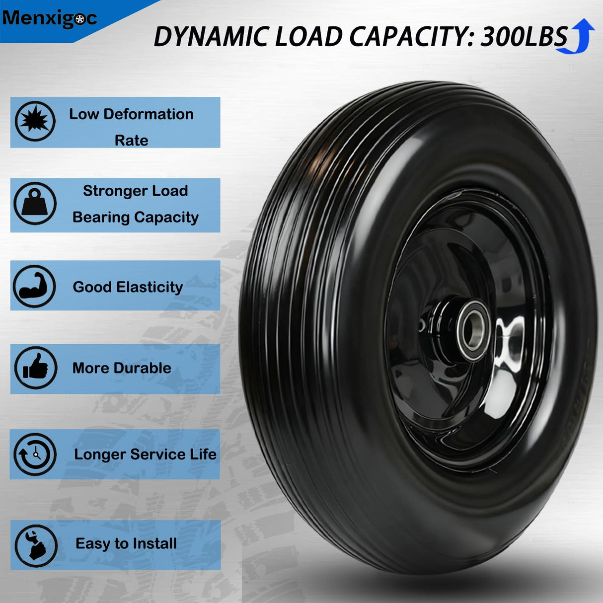 4.80/4.00-8 Solid Wheel with 1" Bore, 4.80-8 Tire with 3" Centered Hub - Complete Kit Includes Bearings & Spacers - for Wheelbarrow Log Splitter Wheel Barrel Yard Cart Garden Wagons - 2Pack