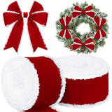 Syhood 2 Rolls Christmas Velvet Decorative Ribbons Rolls Craft DIY Fabric Cloth Wire Edge Ribbons for Craft Christmas Holiday Decoration(2.5 Inch x 50 Yard,Red)