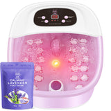 Foot Spa Bath Massager with Heat Bubbles and Vibration Massage and Jets, 16 OZ Calming Lavender Foot Soak Epsom Salt, Foot Soaker with Red Light, 22 Massage Rollers, Adjustable Temp - Pink