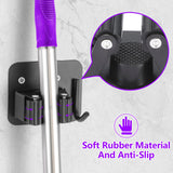 YUWANTING Stainless Steel Broom Holder, Heavy Duty, Rust Resistant, 4 Gripper Positions with 4 Hooks, Black