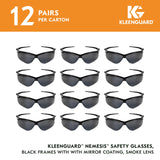 KleenGuard™ V30 Nemesis™ Safety Glasses (25688), with Mirror Coating, Smoke Lenses, Black Frame, Unisex Sunglasses for Men and Women (Qty 12)