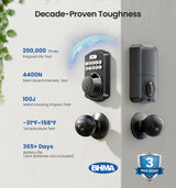Veise Keyless Entry Door Lock with 2 Knobs, Electronic Backlit Keypad Deadbolt with Handle Set, Auto Lock, One-time Codes, Smart Deadbolt for Front Door, Easy Installation, Matte Black