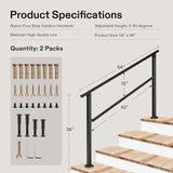 VIVOSUN 2-Pack Outdoor Handrail, 4 Step Stair Handrail, 54" x 36" Fits 1 to 4 Steps, Wrought Mattle Iron Handrail for Concrete Steps, Porch Steps, One-Step Assembly, 2 Packs, Black