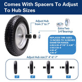 Sutmorly 4.80/4.00-8 Tire, 14.5" Flat Free Wheelbarrow Tire and Wheel, 5/8" 3/4" Bearings Solid Replacement Tires, 3" -7" Centered Hub, Universal Fit 3.50/3.00-8, 4.00-6 Trolley Dolly Go Kar, 2 Pack