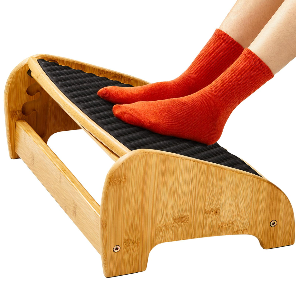 HUANUO Bamboo Foot Rest for Under Desk at Work, Ergonomic Foot Rest with 4 Height Settings, Pebble Massage Surface, Non-Slip Under Desk Footrest for Better Posture, Foot Rest for Home & Office, HNFR11