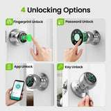 GHome Smart Fingerprint Door Lock, 4 in 1 Smart Fingerprint Door Knob with Keypad, App Control, Auto Lock, Biometric Door Knob with Lock for Bedroom, Apartment, Garage, Home & Office