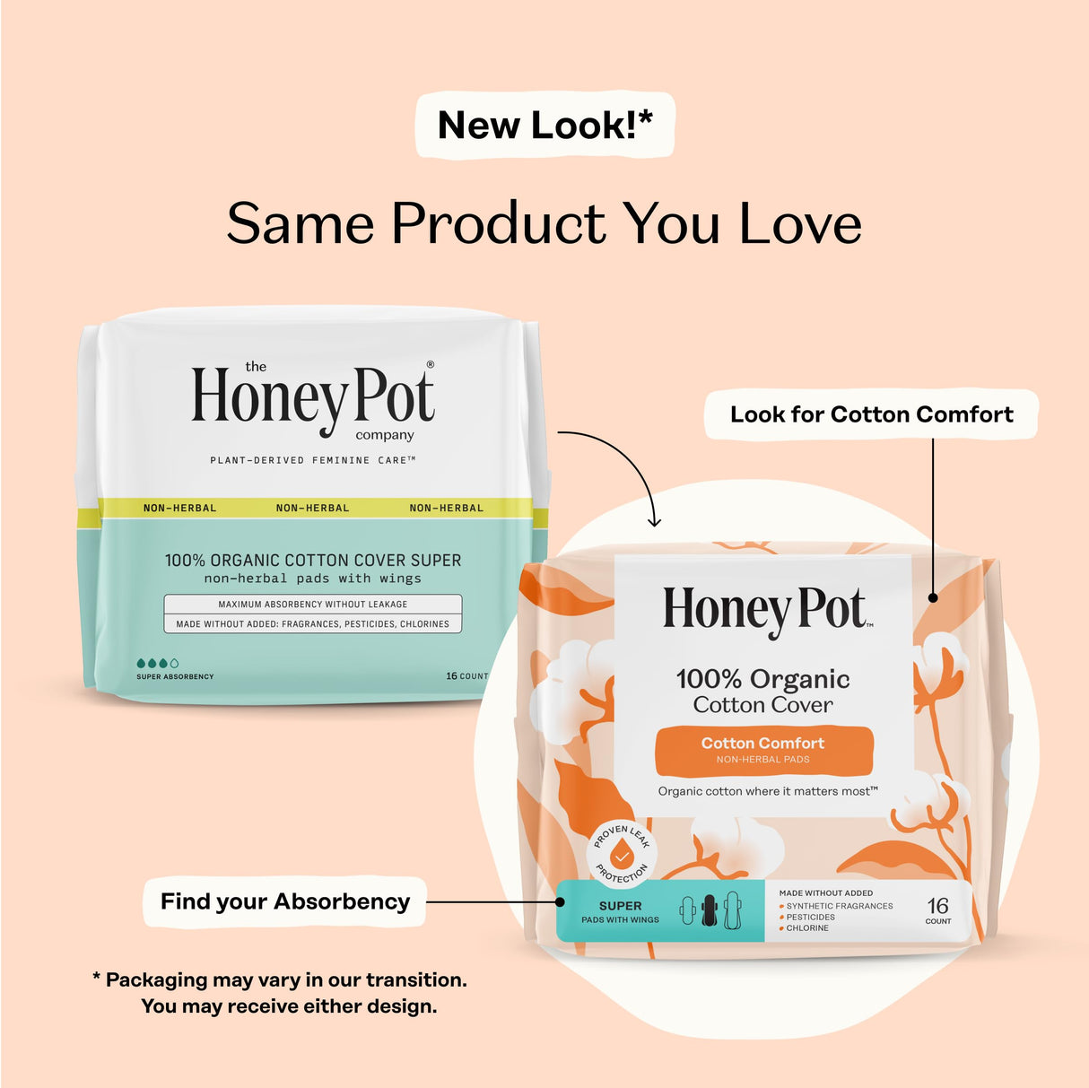 The Honey Pot Company - 64ct - Sanitary Pads for Women - Non-Herbal Super w/Wings - Organic - Cotton Cover, & Ultra-Absorbent Pulp Core - Feminine Care - FSA & HSA