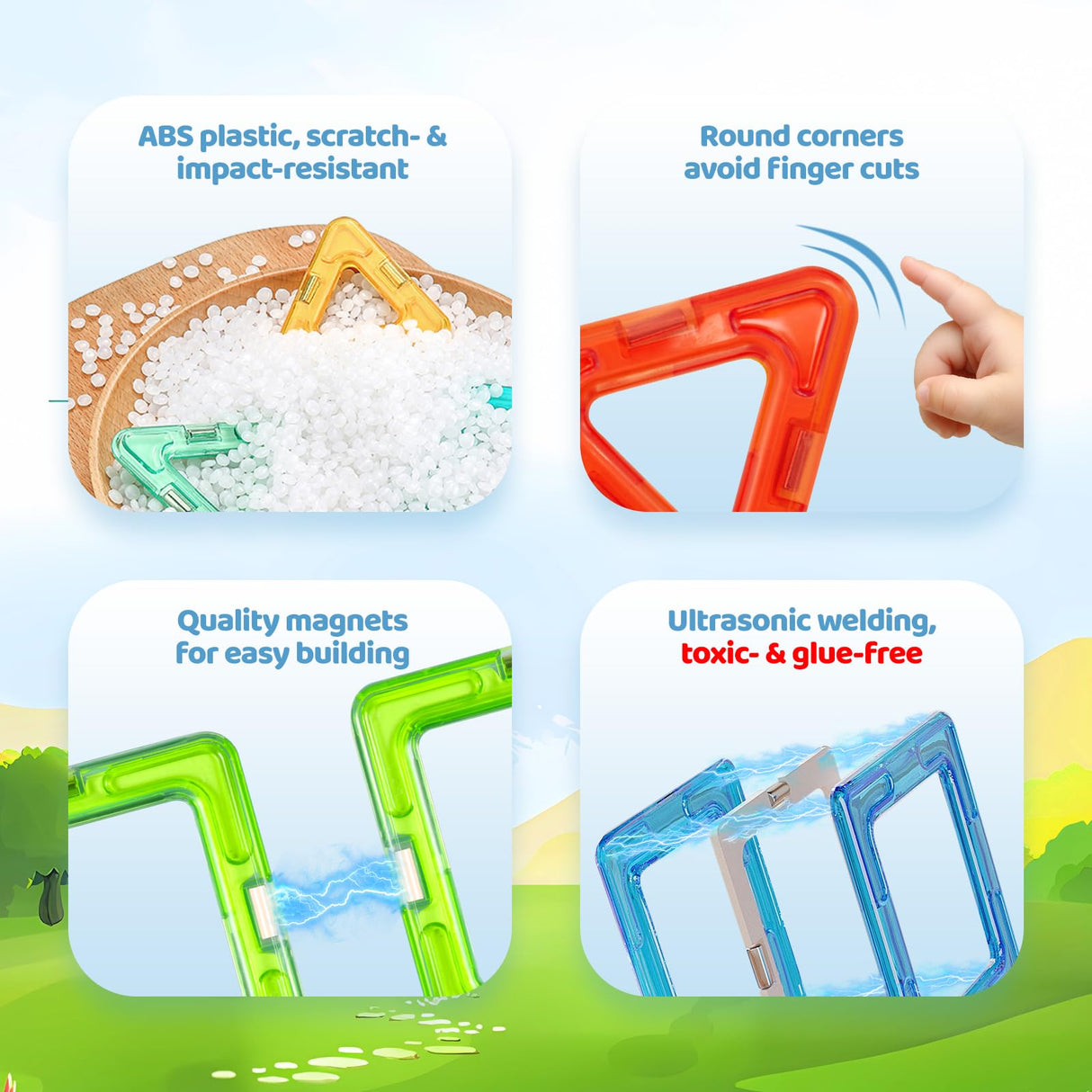 Crenova Magnetic Tiles with 2 Car Wheel Sets for Ages 3+ Boys & Girls, 60-Piece STEM Educational Toy, for Birthday Christmas