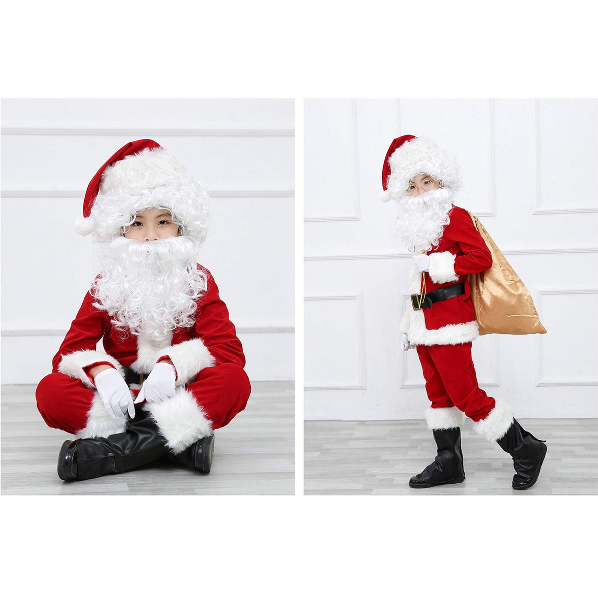 ELFJOY Children's Santa Suit Kids Christmas Halloween Costume Cosplay Set of 11 Pcs (Small)