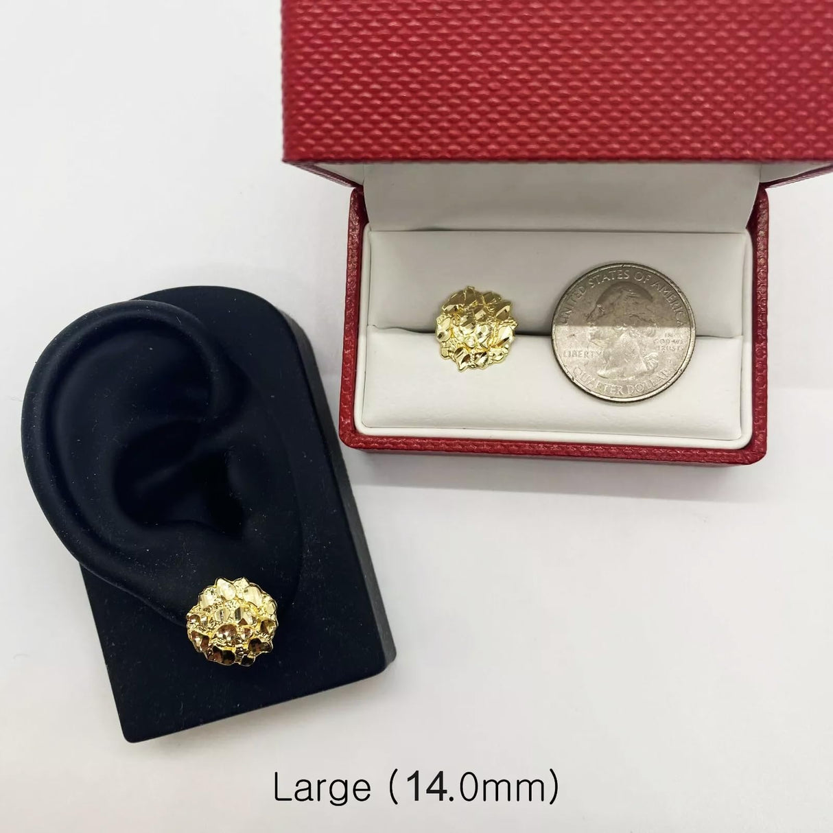 Unisex 14k Solid Gold Plated Brass Nugget Cookie Round Circle Stud Fashion Earrings Earrings 10mm/12mm/14mm For Men, Women (12mm (Diameter))