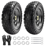LTNICER 10" Flat Free Replacement Wheels for Gorilla Carts (2-Pack), 4.10/3.50-4 Solid Tires with 5/8" Axle Bore & 2.1" Offset Hub, Heavy Duty No-Flat Wheels for Garden Carts, Hand Trucks & Wagons