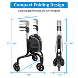 Planetwalk Premium 3 Wheel Rollator Walker for Seniors - Ultra Lightweight Foldable Walker for Elderly, Aluminum Three Wheel Mobility Aid, Black