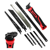 8-In-1 Multi Blades Hand Saw, Drywall Cutter. Hacksaw. Long Blade, Jab Saw, For Cutting Drywall, Sheetrock, Wood, Metel, Plastic, Plywood. Blade Quick Change Mechanism. Red Handle.