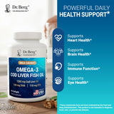 Dr. Berg Omega-3 Cod Liver Fish Oil 60 Softgels – Wild-Caught Icelandic Cod – Omega 3 EPA & DHA – Heart, Brain, Immune & Eye Support* – Lemon Flavor – 4X Lab-Tested – Non-GMO, No Fillers