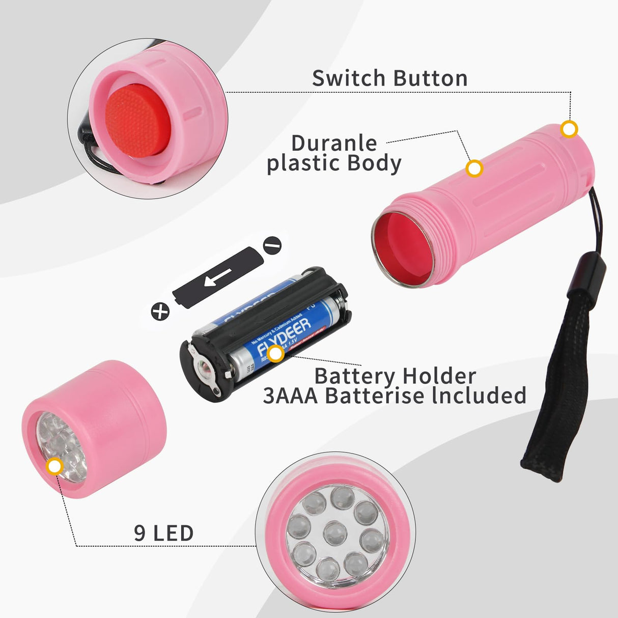 Hilngav 50 Pack 9-LED Mini Flashlight Bulk, Small Multicolor Flashlights with Lanyard, Batteries Included, for Hurricane Supplies Party Favors, Christmas Gifts Stocking Stuffer