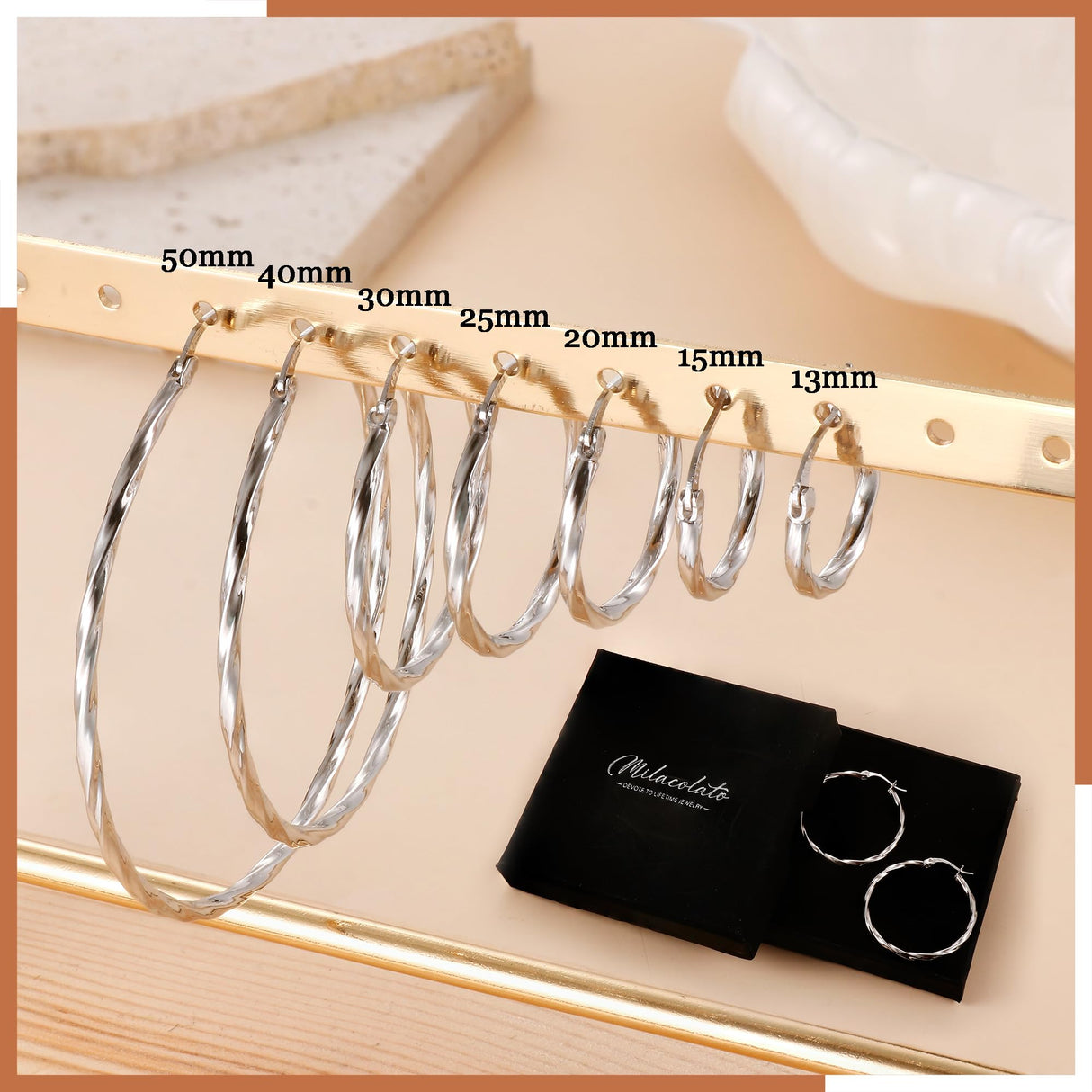 MILACOLATO Solid 925 Sterling Silver Twisted Hoop Earrings for Women 2.5mm
