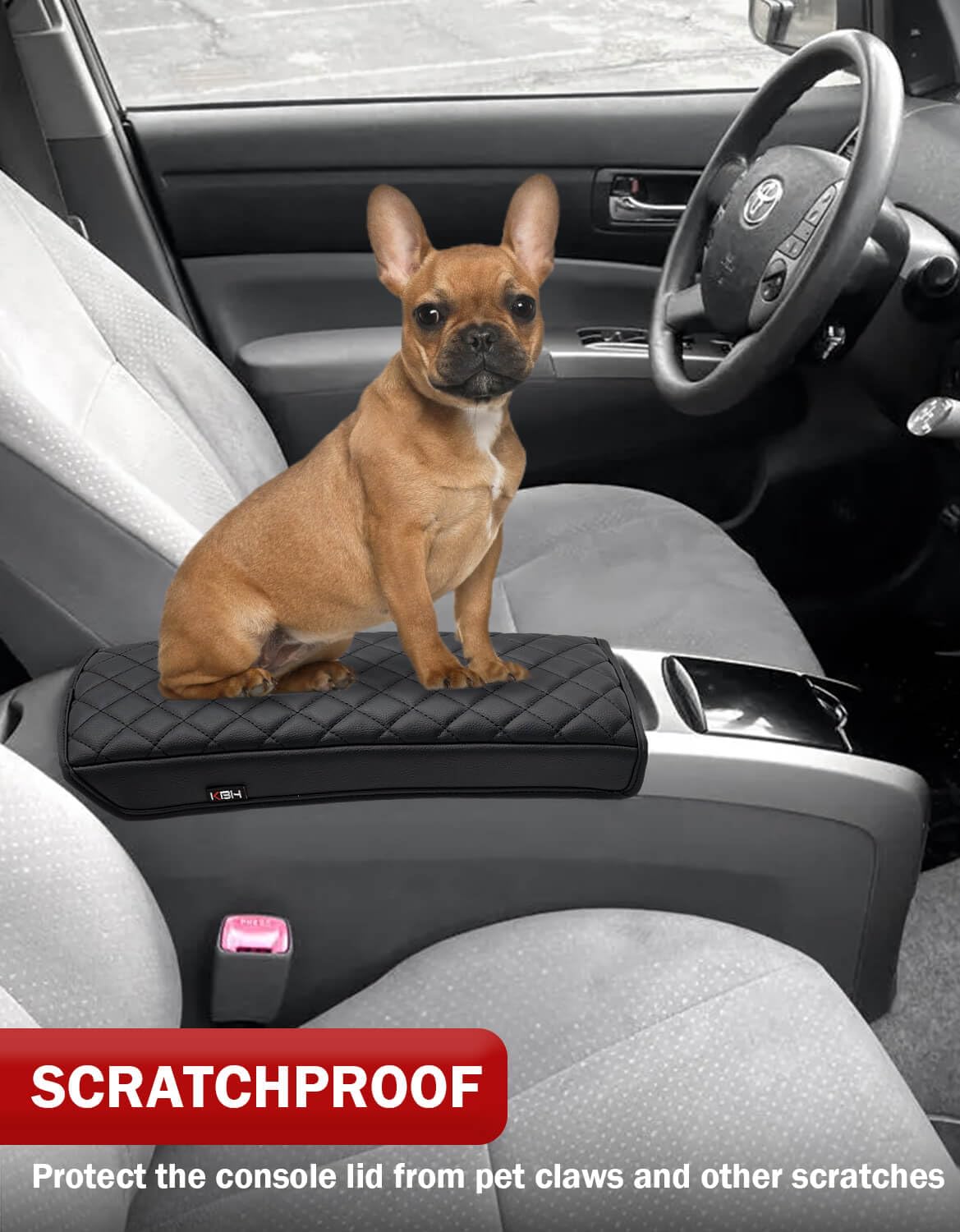 KBH Center Console Armrest Cover for Toyota Prius 2004 2005 2006 2007 2008 2009, Vinyl Leather Trim, Middle Console Lid Cushion Protector, Anti-Scratch, Black