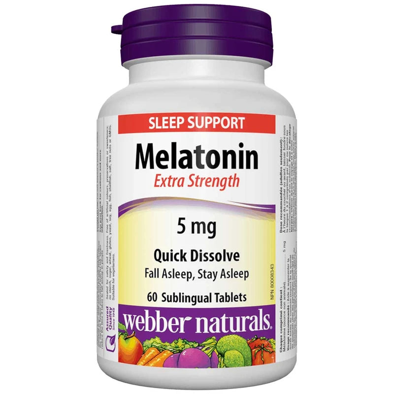 Webber Naturals Melatonin Extra Strength 5mg, Quick Dissolving Tablets, Peppermint, 60 Sublingual Tablets / Peppermint