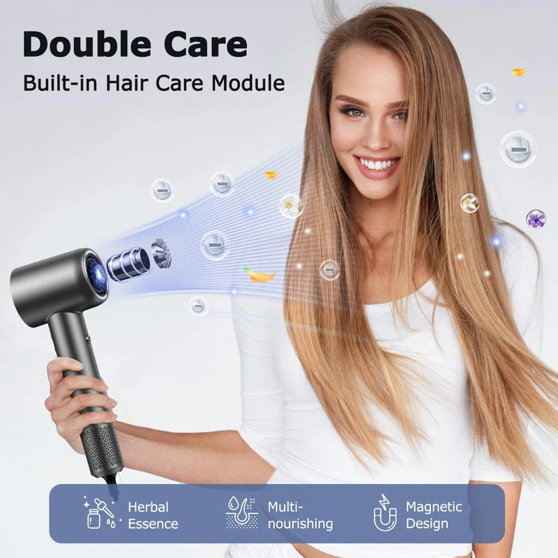 Hair Dryer, 110, 000 RPM High Speed Blow Dryer for Fast Drying, Negative Ionic Hair Dryer for Hair Care, HD Display, 360° Rotating Magnetic Nozzle, Low Noise Hair Dryer for Home and Travel