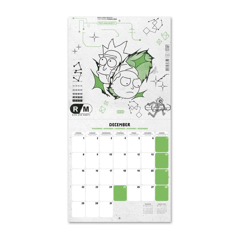 Grupo Erik Calendar 2025 Wall Calendar 2025 Rick and Morty Calendar 2025 Family Planner 30 x 30 cm Annual Calendar 12 Months