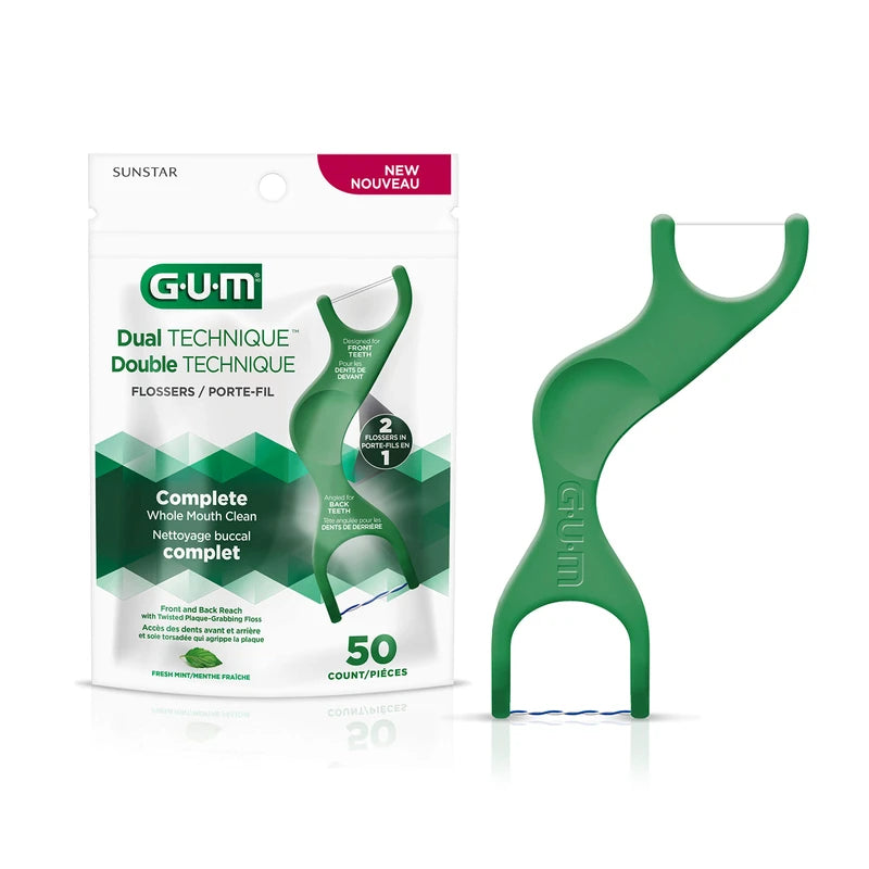GUM Dual Technique Flossers, Mint Flavoured, 50 Count