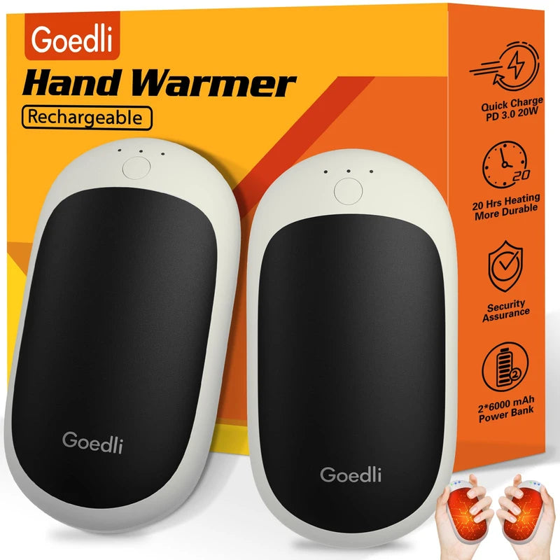 12000mAh Hand Warmers Rechargeable 2 Pack, PD 3.0 Quick Charge Reusable Portable Electric Hand Warmer for Camping Hunting Golf Gifts, Stocking Stuffers for Adults Women Men