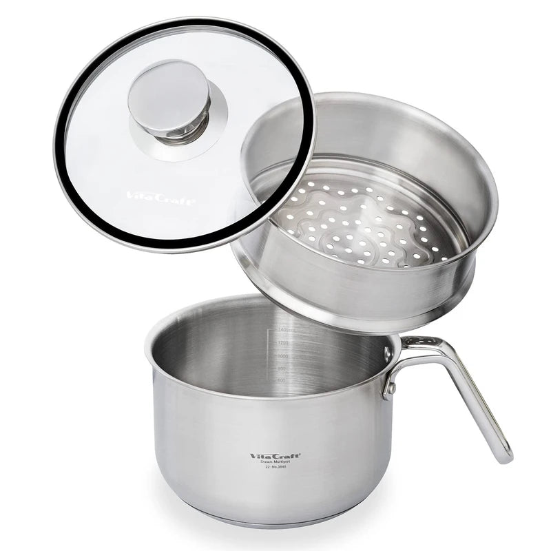 Vita Craft 3848 Vita Caft Steam Multi Pot, 3.7 gal (1.9 L) IH Gas Fire, 9 in 1 Steam Steam with Glass Lid, Time Saving, Memory Included, Gift, Milk Pan, Single Pan, Multi Pan