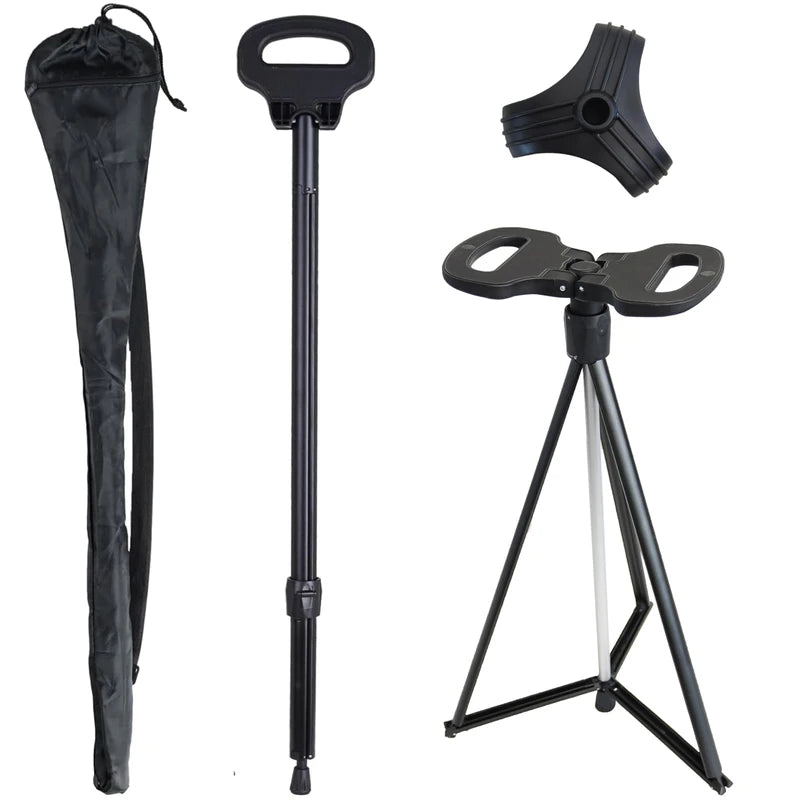 Cane with Seat 2-in-1 Portable Walking Stick with Seat for Men & Women Folding Lightweight Sturdy Tripod Cane Foldable Stool Mobility Aid Crutch Chair with Travel Bag for Elderly, Seniors & Handicap