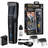 Bell+Howell Vacutrim Deluxe Cordless Mens Beard Trimmer, Rechargeable Electric Shaver with 20 Trim Setting and Built-in Vacuum for Mustache, Sideburns. Facial Hair, Black, 7.5", As Seen On TV