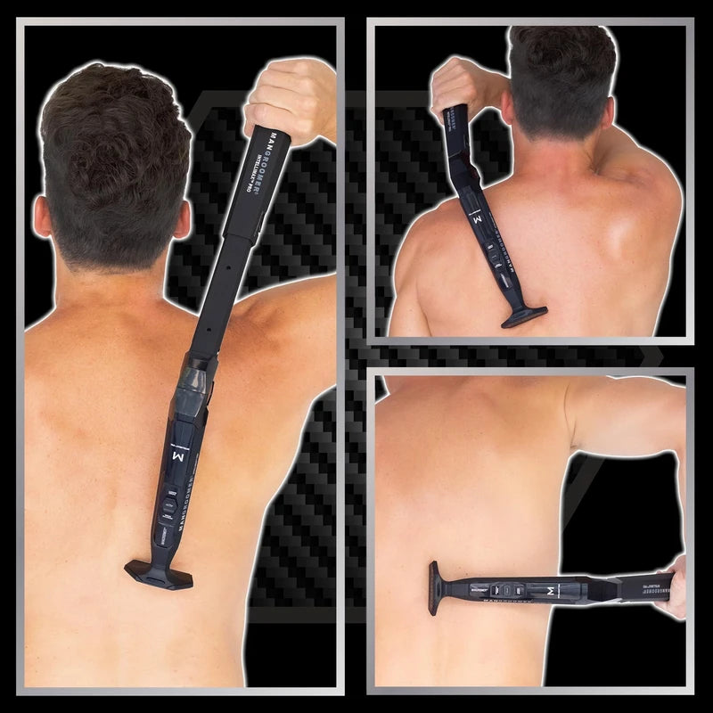 MANGROOMER - INTELLIMAX PRO - New Back Shaver with 2 Shock Absorber Flex Heads, Power Hinge, Extreme Reach Handle and Advanced 2.7" Extra-Wide Blade Design 2.0