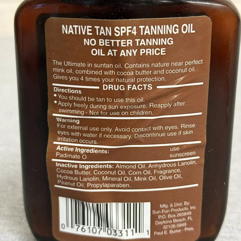 Native Tan Vintage Native Tan SPF 4 Tanning Oil 6oz With Sunscreen