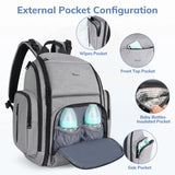 Mancro Diaper Bag Backpack, Large Multifunction Waterproof Travel Baby Changing Bag for Dad Mom with 4 Insulated Pockets and Stroller Straps, Maternity Baby Bag for Boys Girls, Grey