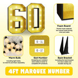4FT Marquee 60 Numbers, Light Up 60 Glitter Gold Giant Marquee Mosaic Numbers Frame Light Up Numbers for 60th Birthday Party Decorations Mosaic Number 4,DIY Frame Pre-Cut Foam Board Kit
