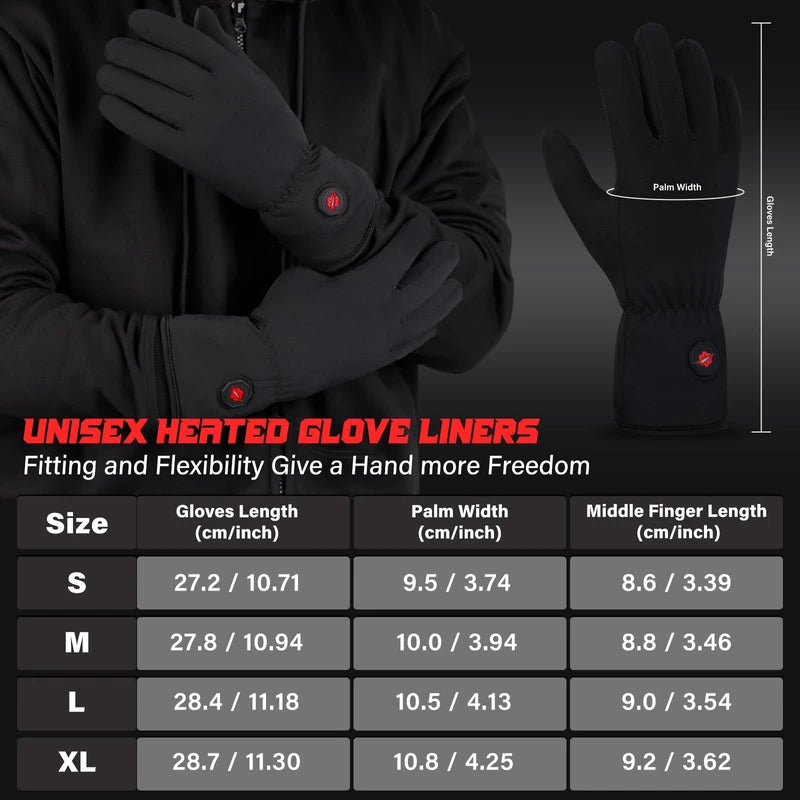 Dr.warm Heated Gloves Liners for Men and Women, Anti-Slip Touch Screen Rechargeable Heated Gloves Electric Hand Warmers for Cycling, Hiking Skiing, Ice Fishing (Black, Small)