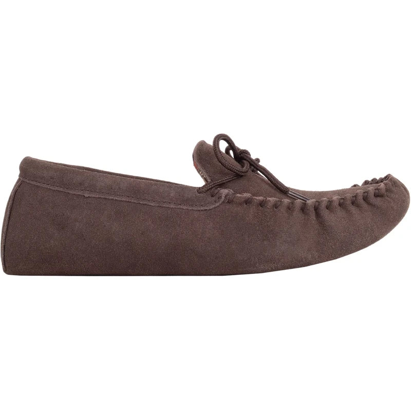 SNUGRUGS Rupert Mens Suede Moccasin Slippers with Cotton Inner and Suede Sole (UK 9, Dark Brown, numeric_9)