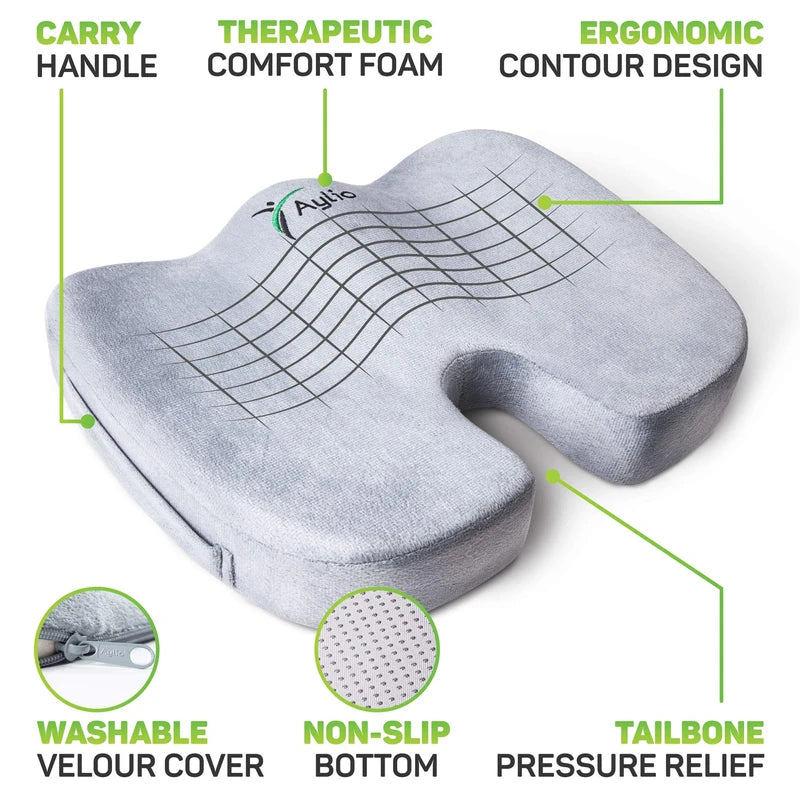 Seat Cushion for Desk Chair - Back Pain, Tailbone Relief, Coccyx, Butt, Hip Support - Ergonomic Office Chair Sciatica Car Pillow