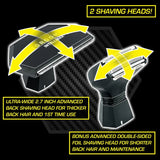 MANGROOMER - INTELLIMAX PRO - New Back Shaver with 2 Shock Absorber Flex Heads, Power Hinge, Extreme Reach Handle and Advanced 2.7" Extra-Wide Blade Design 2.0