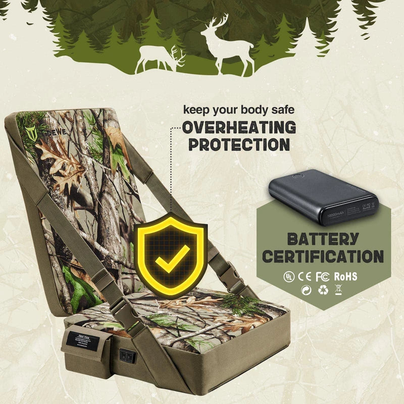 TIDEWE Hunting Seat Cushion Heated with Backrest & Battery Pack, Self-Supporting Water Resistant Hunting Seat for Tree Stand, Warm Portable Seat Pads for Hunting, Camping, Fishing (Next Camo Vista)