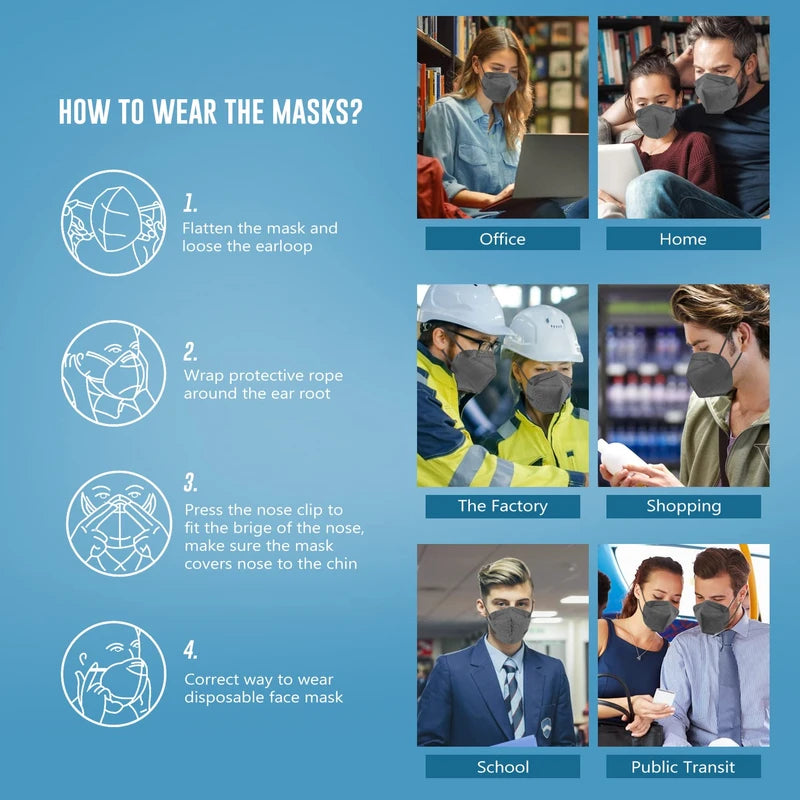 WWDOLL KN95 Face Mask 100 Pack, 5-Layer Breathable Disposable KN95 Mask for Adult Protection, Grey