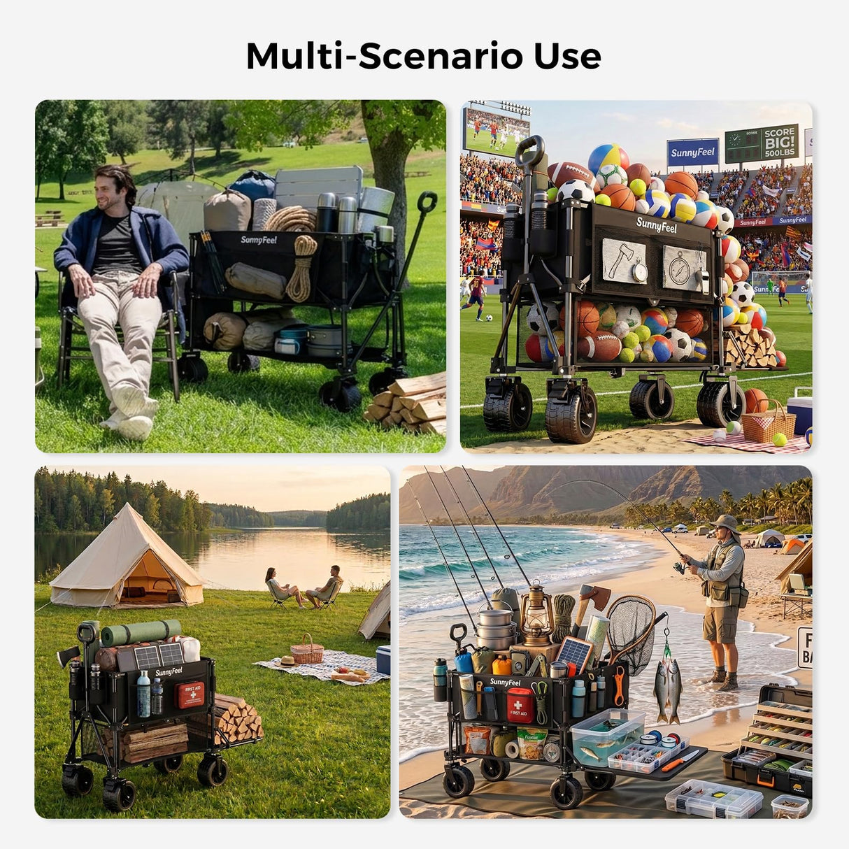 SUNNYFEEL 400L Large Capacity Double Decker Wagon with Tailgate