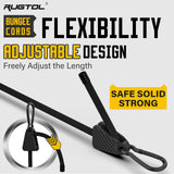Rugtol Adjustable Bungee Cords with Hooks, 6 Pack Heavy Duty Outdoor Carabiner Bungee Cord, Black Super Elastic Bungee Straps Easily Adjust from 7" to 48", Great for Cargo, Camping, Bike Racks, Tents