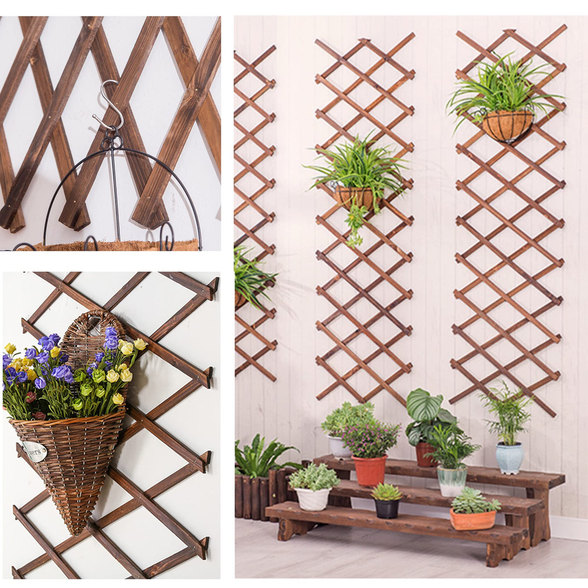 2Pack Expandable Wooden Lattice Wall,Plant Garden Trellis for Climbing Plants Outdoor, Plant Vertical Rack Wall Decor Indoor