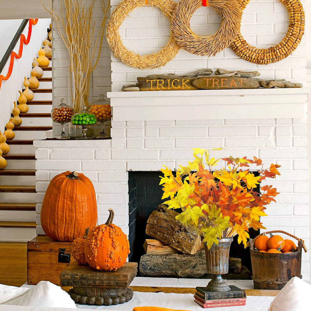 Grunyia 6Pcs Artificial Maple Leaves Branches Fake Fall Maple Shrubs for Thanksgiving Christmas Festival Garland Decoration