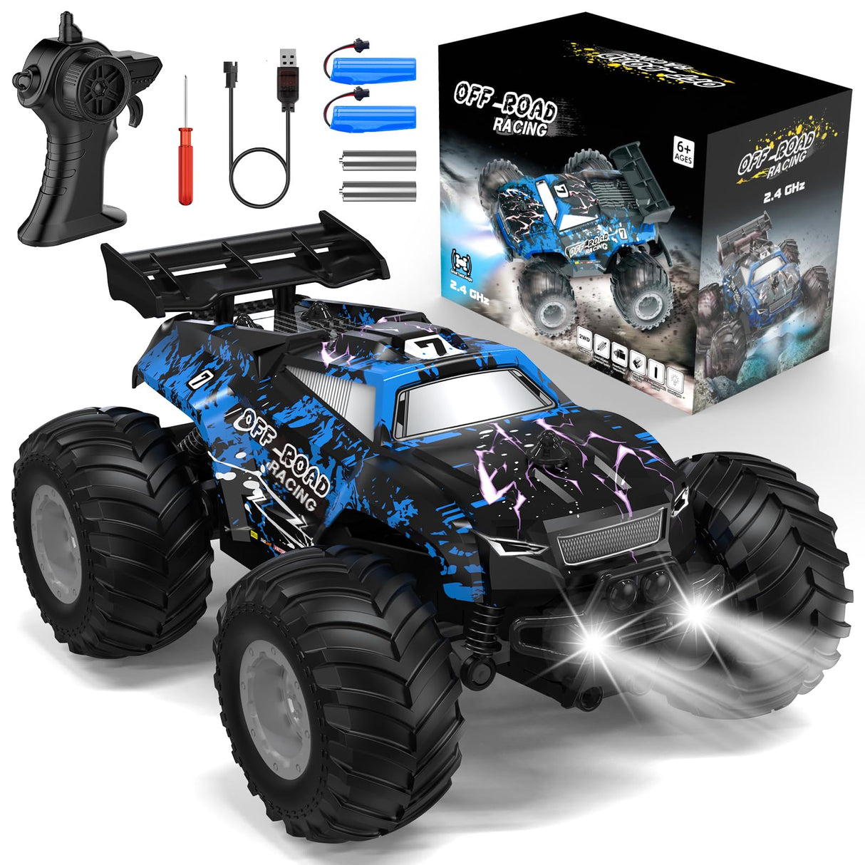 Hielse Remote Control Car, All-Terrain Remote Control Truck for Boys, Rechargeable Rc Truck with LED, 1:20, 10KM/H, 2 Motors, 2.4GHZ, Speed Friendly, Sturdy, Rc Cars for Christmas, Kids, Beginner