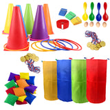 CircleCraft 53 Pcs Outdoor Games for Kids & Adults – Field Day & Lawn Carnival Games | Ring Toss, Bean Bag, Potato Sack Race Bags, Egg Spoon, Relay Race & Yard Game for Christmas and Easter