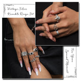 IFKM PCS Vintage Silver Knuckle Rings Set for Women Teen Girl, Stackable Joint Finger Statement Rings Bohemian Retro Hollow Carved Midi Rings, Steel, No Gemstone