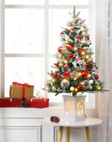 3FT Prelit Premium Snow Flocked Artificial Christmas Tree with Warm White LED, Mini Prelit Xmas Pine Tree for Christmas Decoration,Yard,Home,Office,Outdoor,Indoor,8 Mode Snowflake White Base- 1PC